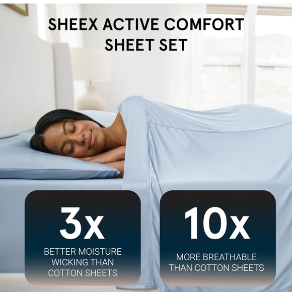 SHEEX - Active Comfort Cooling Sheets Set (Queen) Blue Sky - Moisture Wicking - Picture 4 of 9